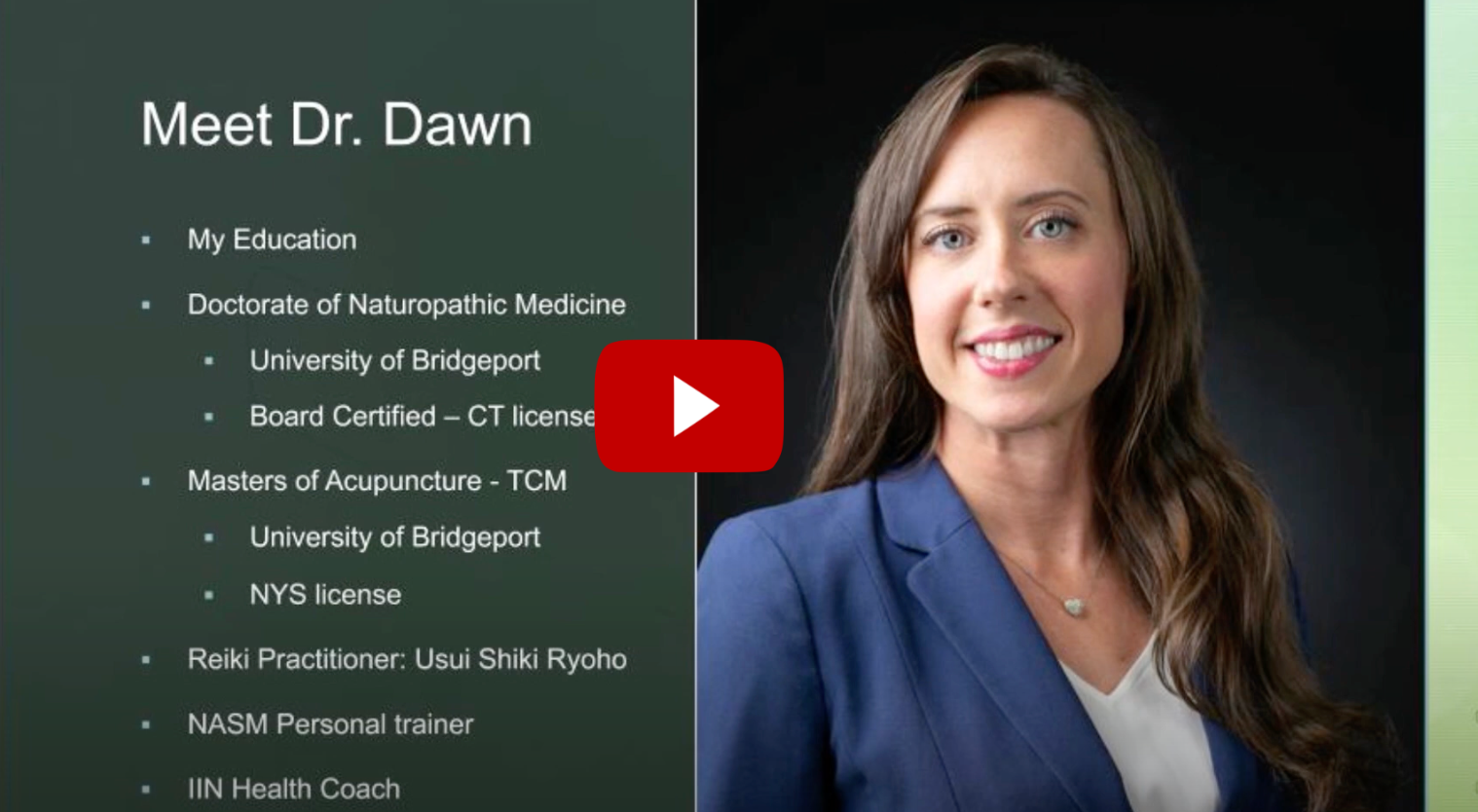 Long Island Naturopathic and holistic medicine Video Dr Dawn Image
